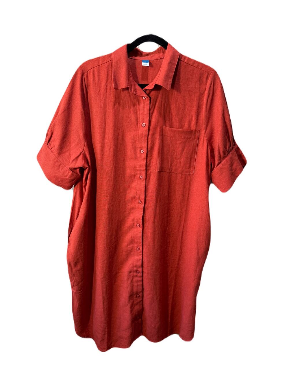 Terracotta Rust Linen Blend Summer Shirt Dress Side Pockets Old Navy NWOT Large
